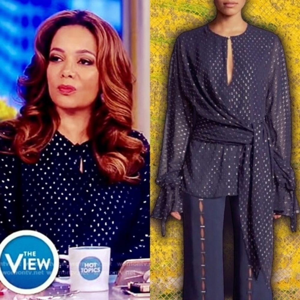 💘 Jonathan Simkhai Metallic Wrap Blouse in Midnight Blue XS ASO Sunny Hostin - Picture 2 of 10